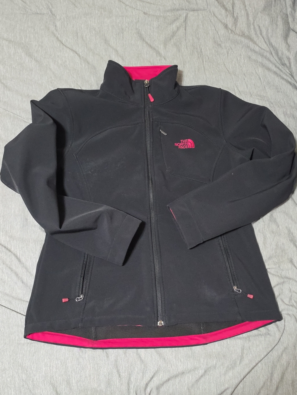 The North Face Women’s Apex Bionic Black Softshell Jacket with Pink Accents